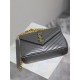SAINT LAURENT Sheepskin Matelasse Chevron Monogram Medium College Bag Light Coal