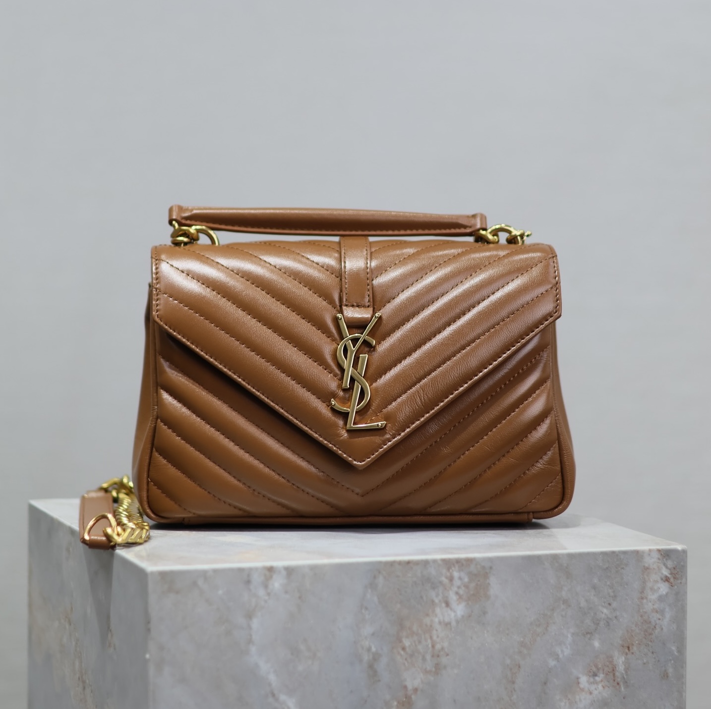 SAINT LAURENT Medium Monogram Matelasse College Bag, Brown