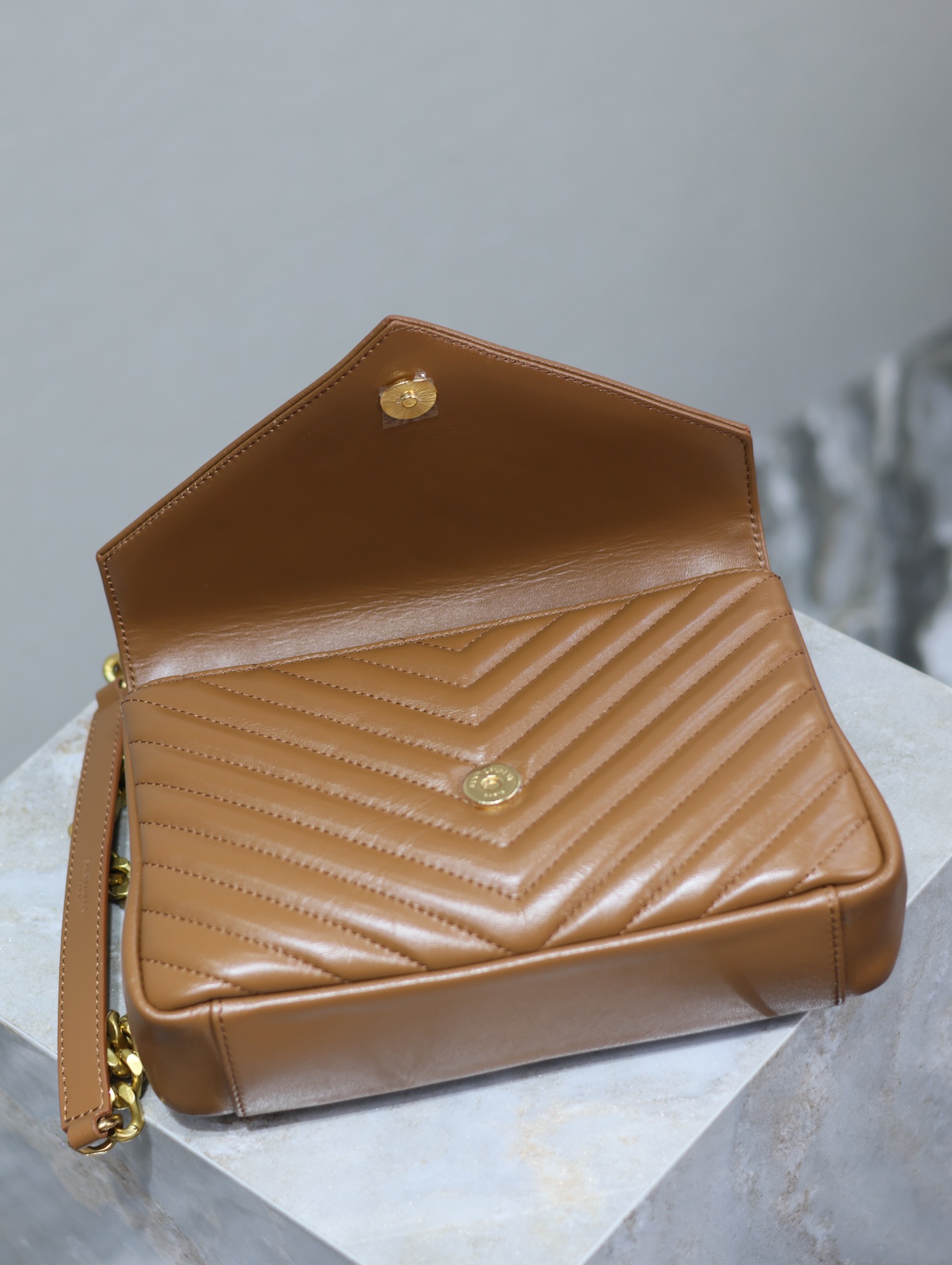 SAINT LAURENT Medium Monogram Matelasse College Bag, Brown