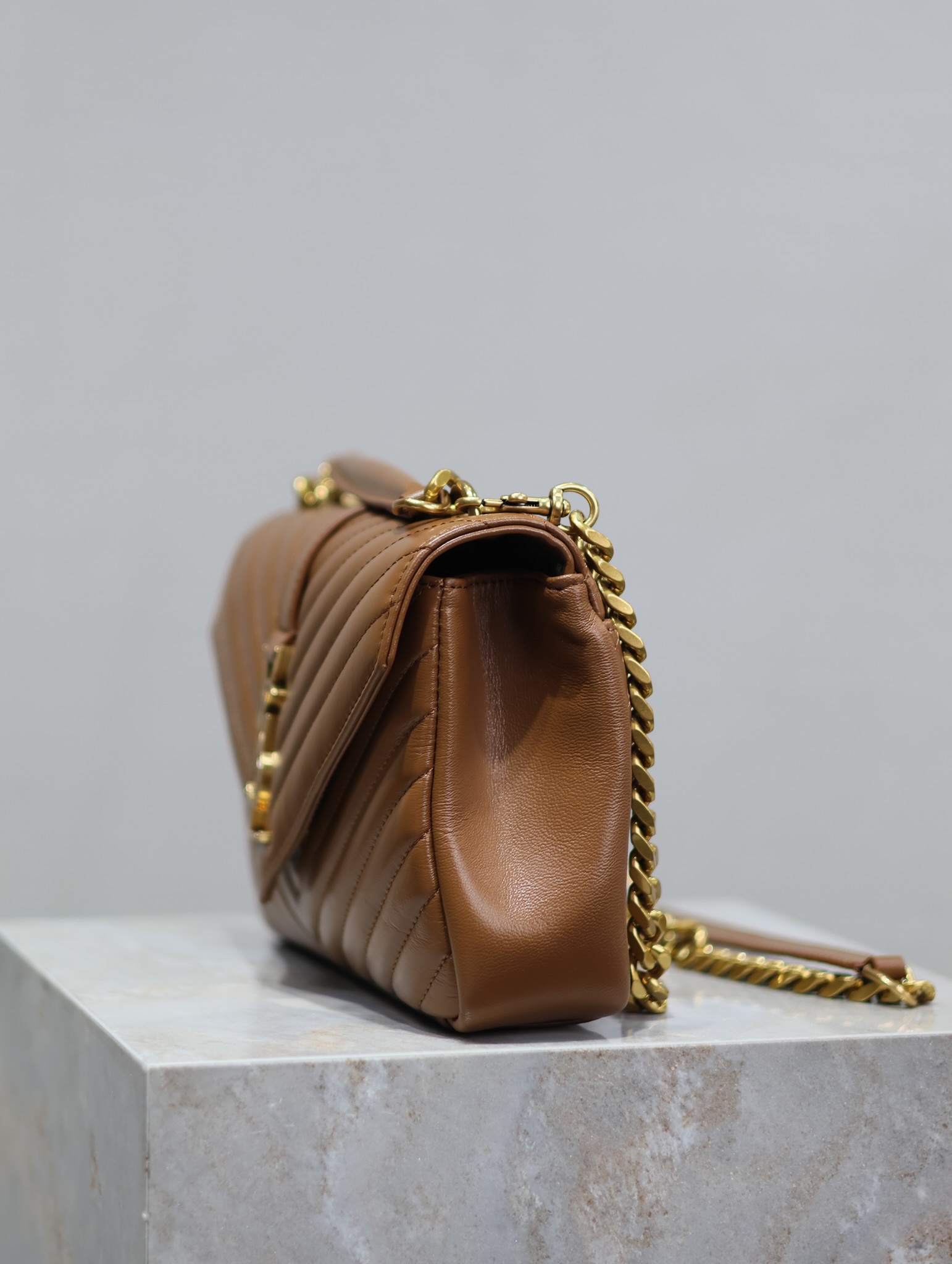 SAINT LAURENT Medium Monogram Matelasse College Bag, Brown