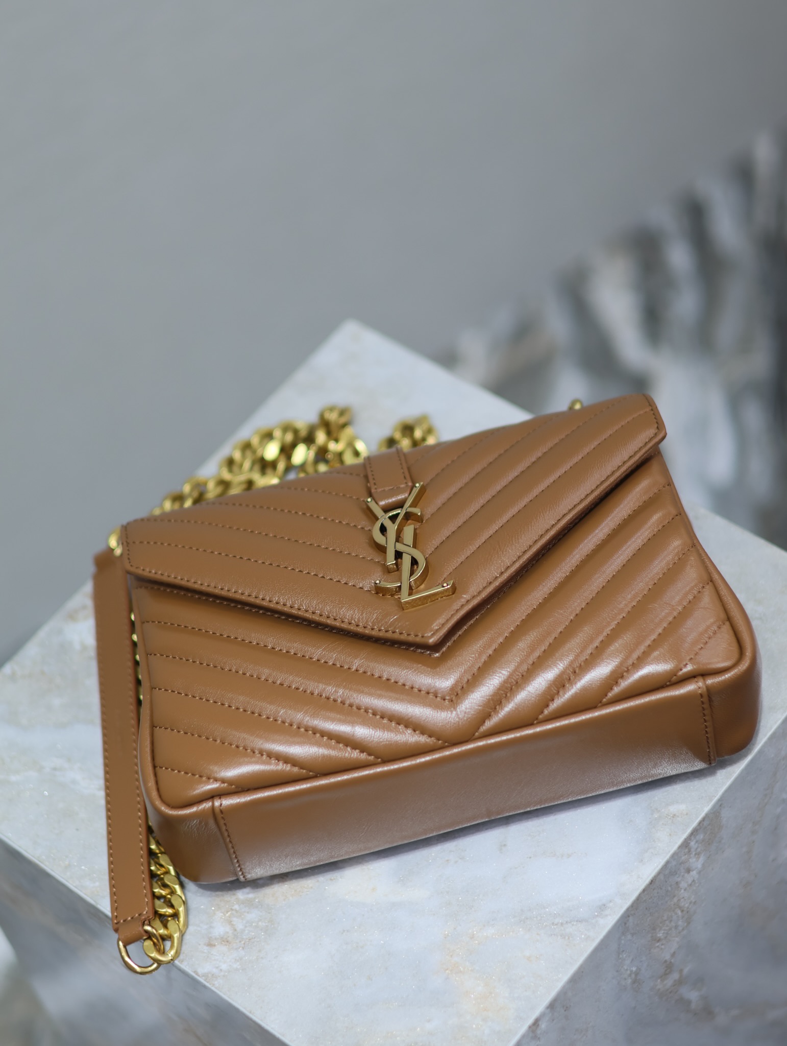 SAINT LAURENT Medium Monogram Matelasse College Bag, Brown