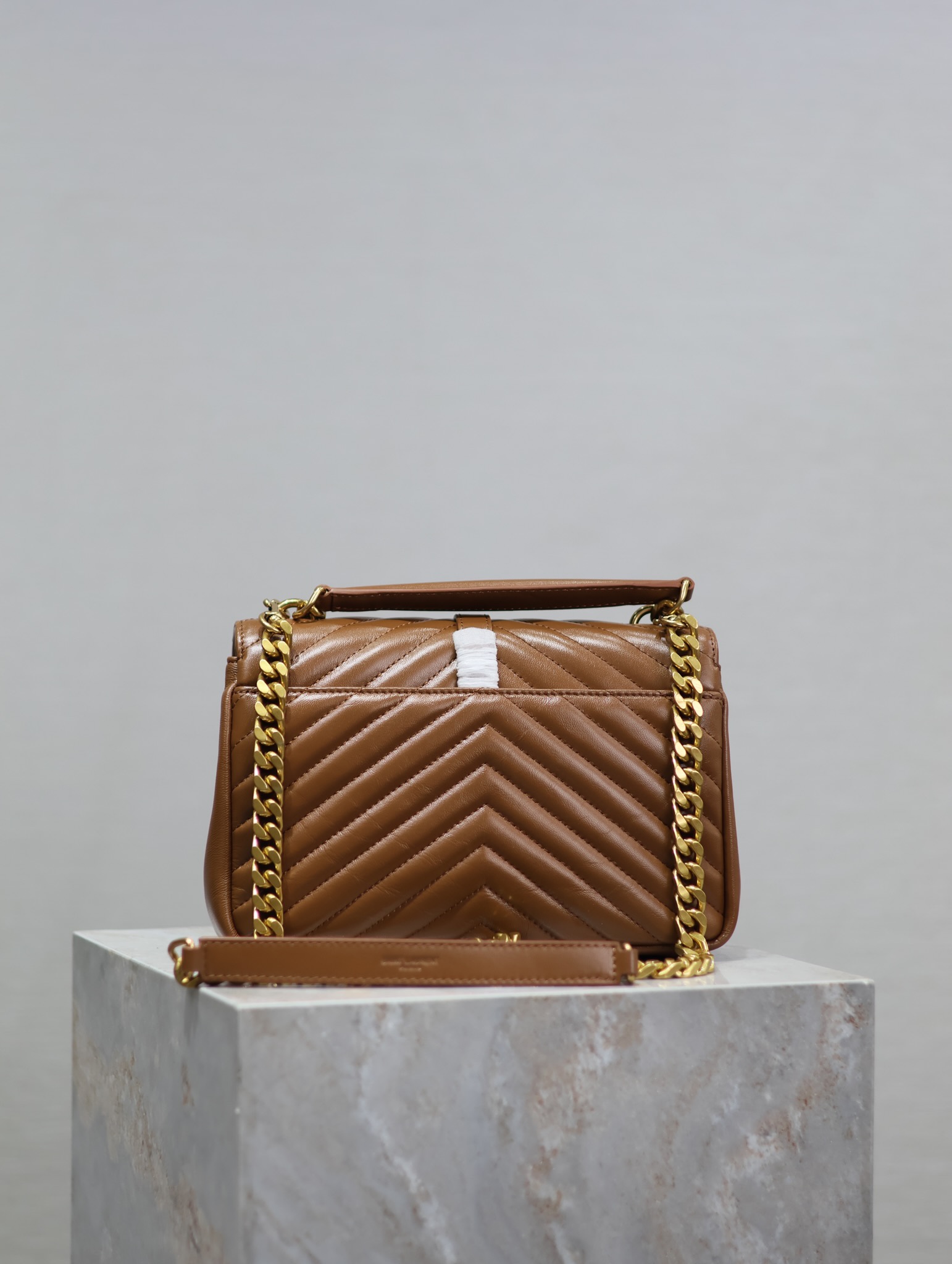 SAINT LAURENT Medium Monogram Matelasse College Bag, Brown