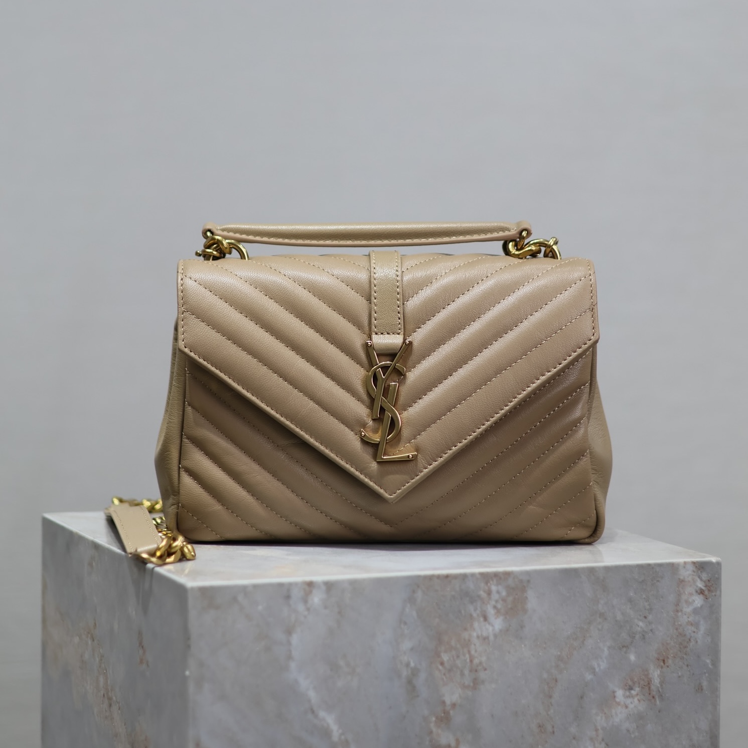 SAINT LAURENT Medium Monogram Matelasse College Bag, Neutrals