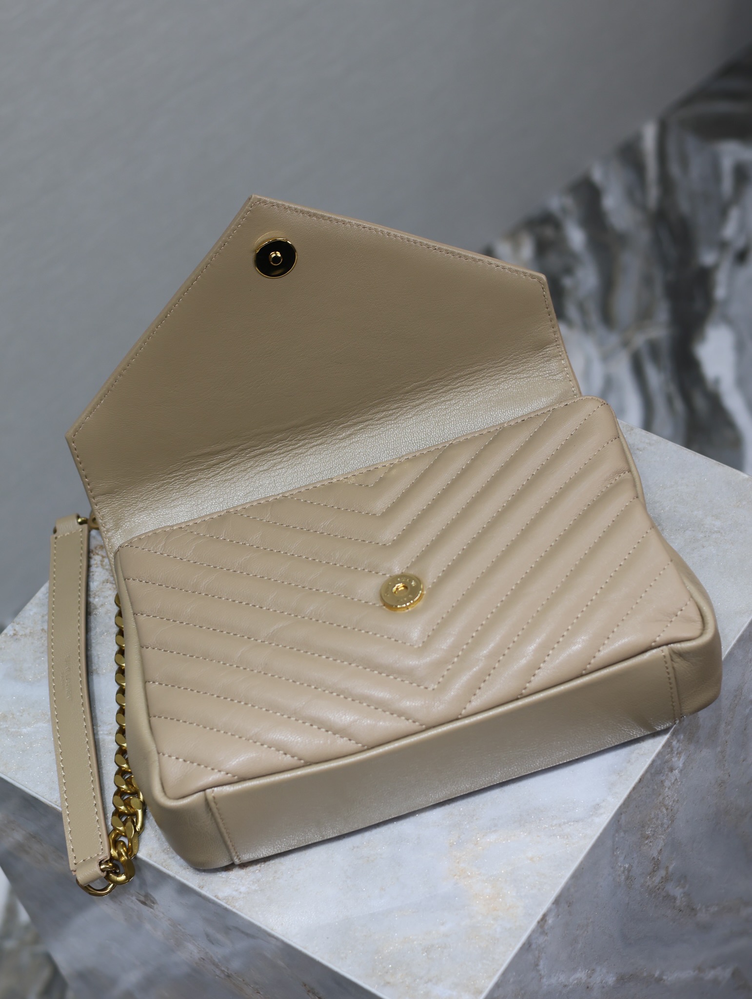 SAINT LAURENT Medium Monogram Matelasse College Bag, Neutrals