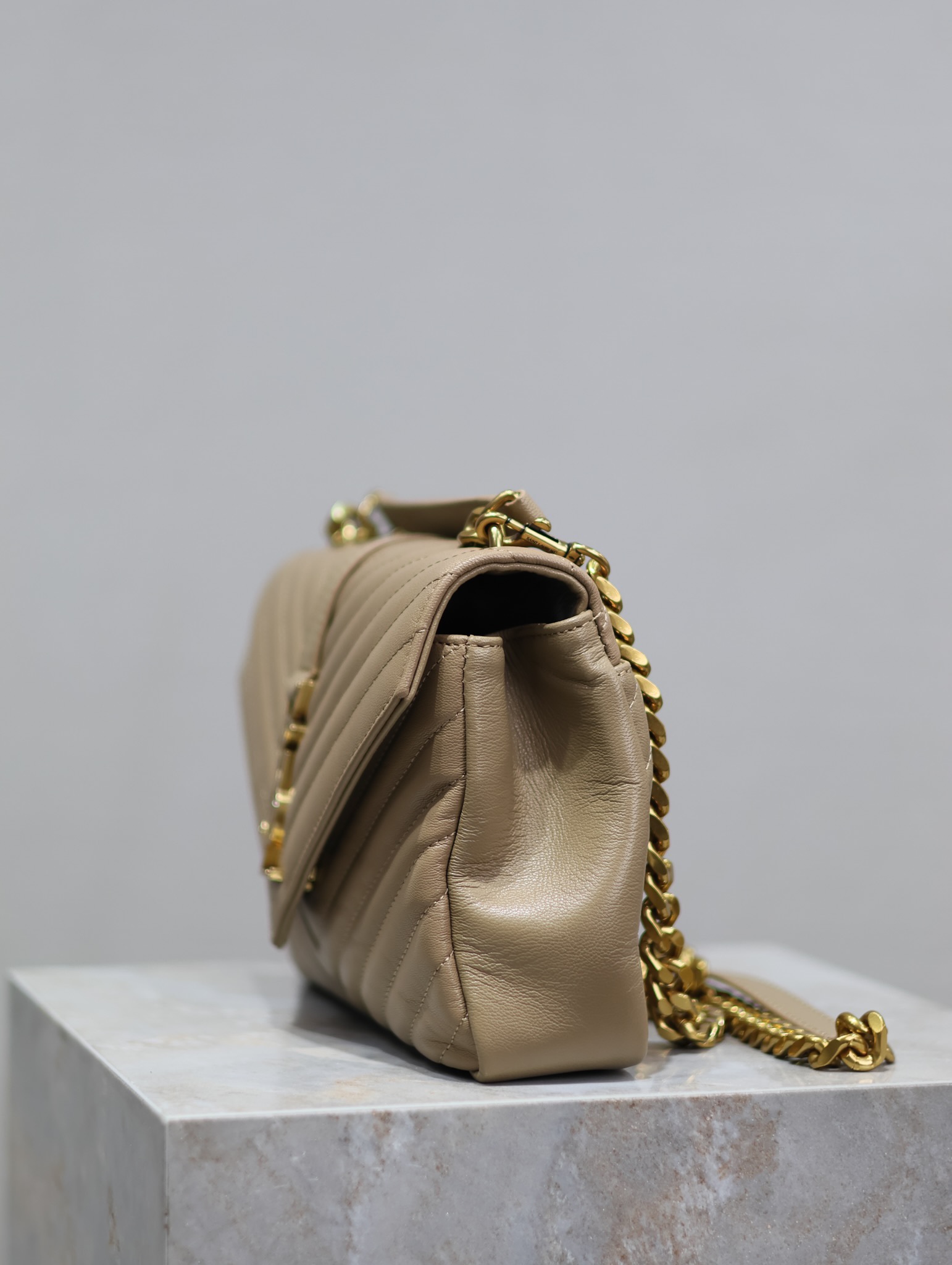 SAINT LAURENT Medium Monogram Matelasse College Bag, Neutrals