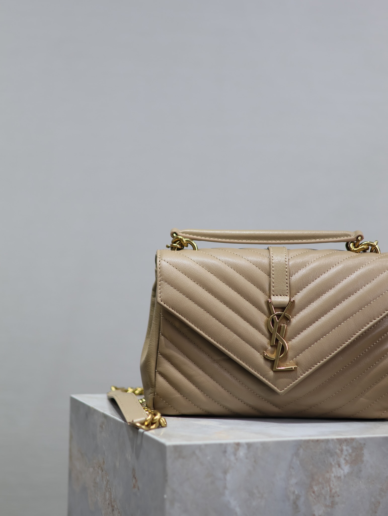 SAINT LAURENT Medium Monogram Matelasse College Bag, Neutrals