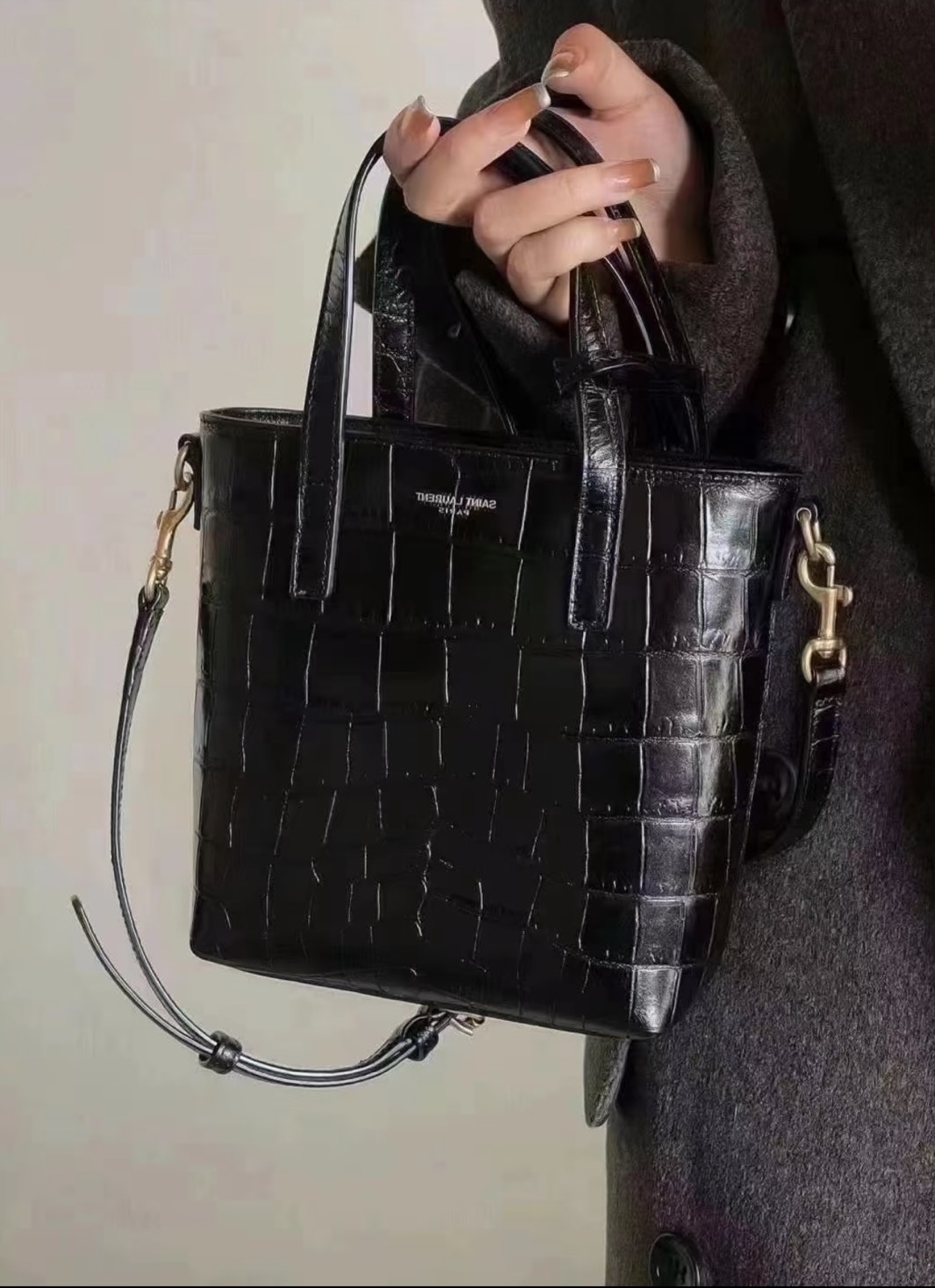 SAINT LAURENT Saint Laurent Embossed Leather Sac De Jour - Black