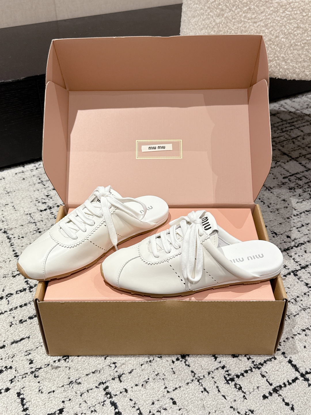 MIUMIU 2025 Spring Summer German training half-slip-on shoes,Mules