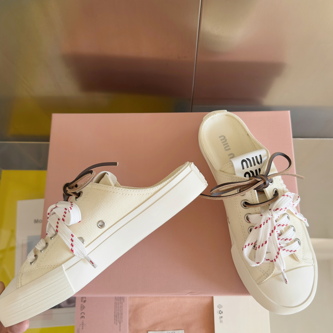 MIUMIU 25 newest washed denim canvas casual sneakers with thick soles MIUMIU 25 newest washed denim canvas casual sneakers with thick soles