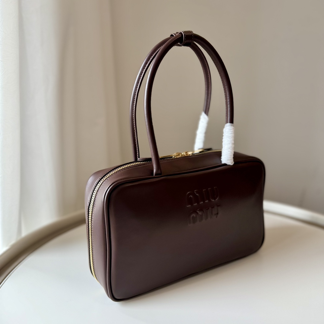 MIU MIU Soft Calf Softy Medium Beau Top Handle Bag Briarwood