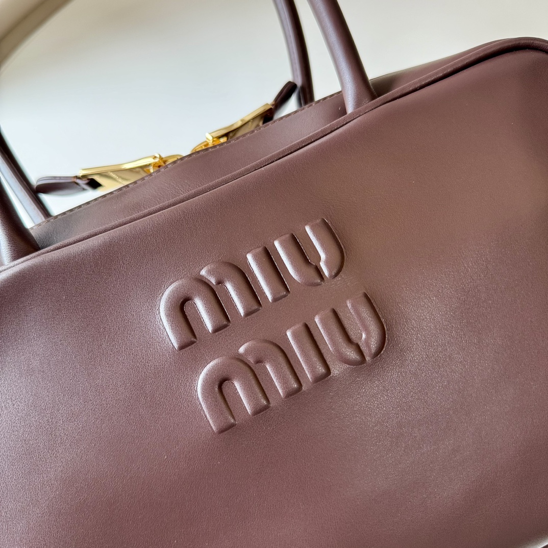 MIU MIU Soft Calf Softy Medium Beau Top Handle Bag Briarwood