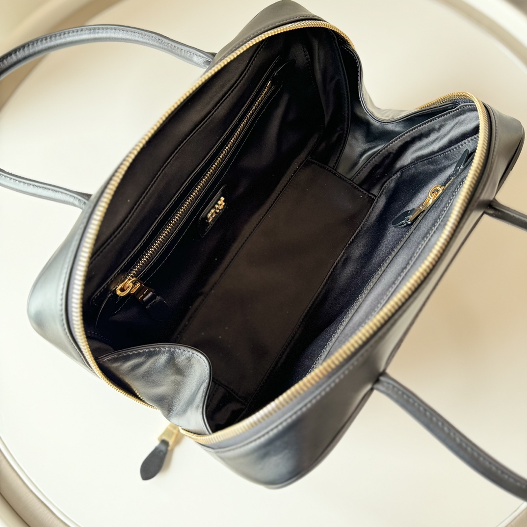 MIU MIU Soft Calf Softy Medium Beau Top Handle Bag Black