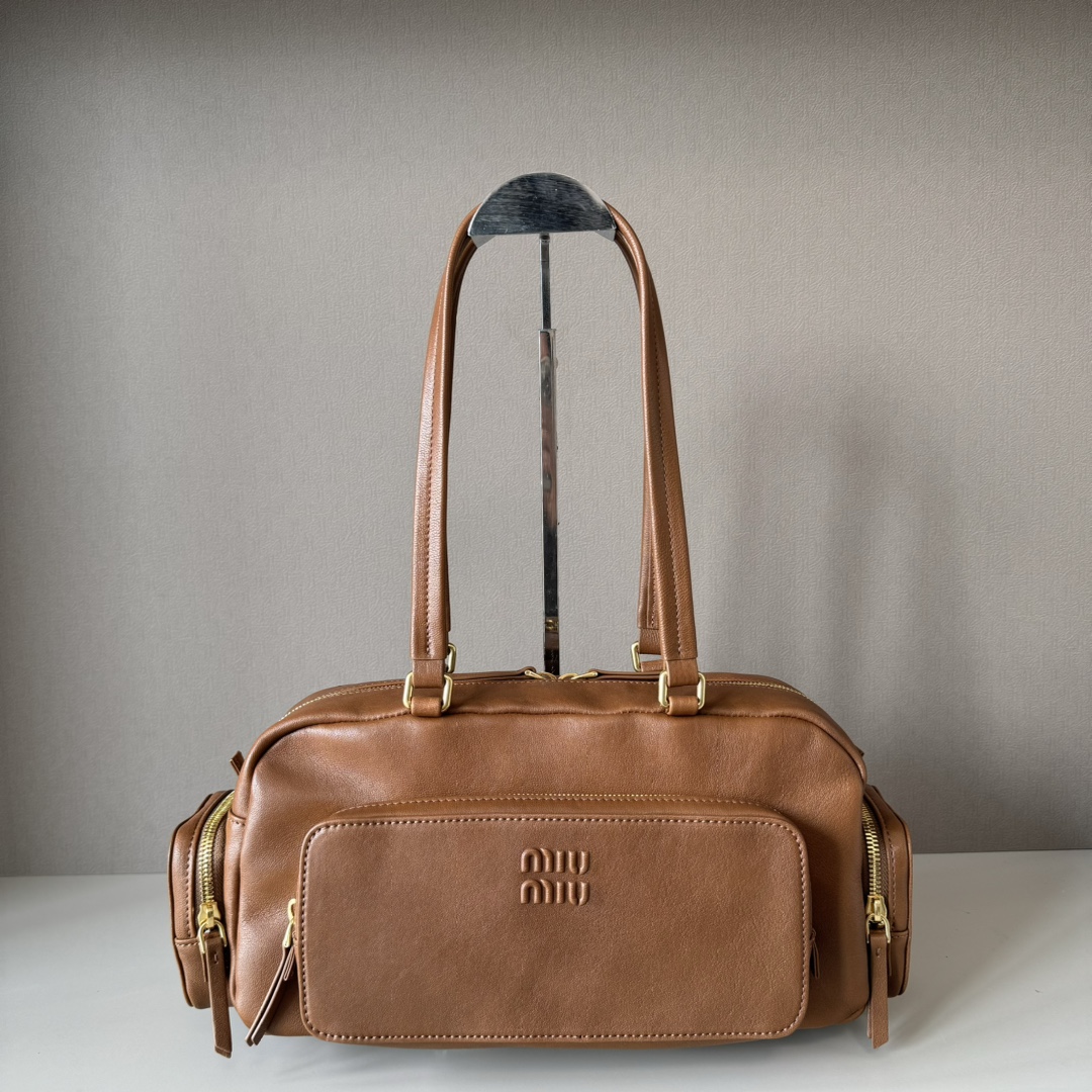 MIU MIU  Pocket Nappa Leather Bag in Brown