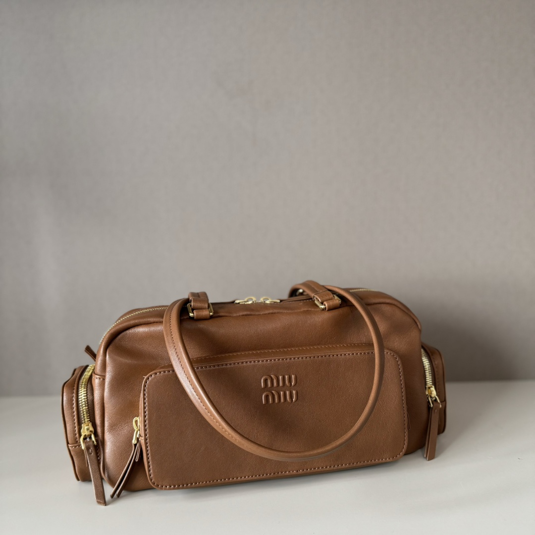 MIU MIU  Pocket Nappa Leather Bag in Brown