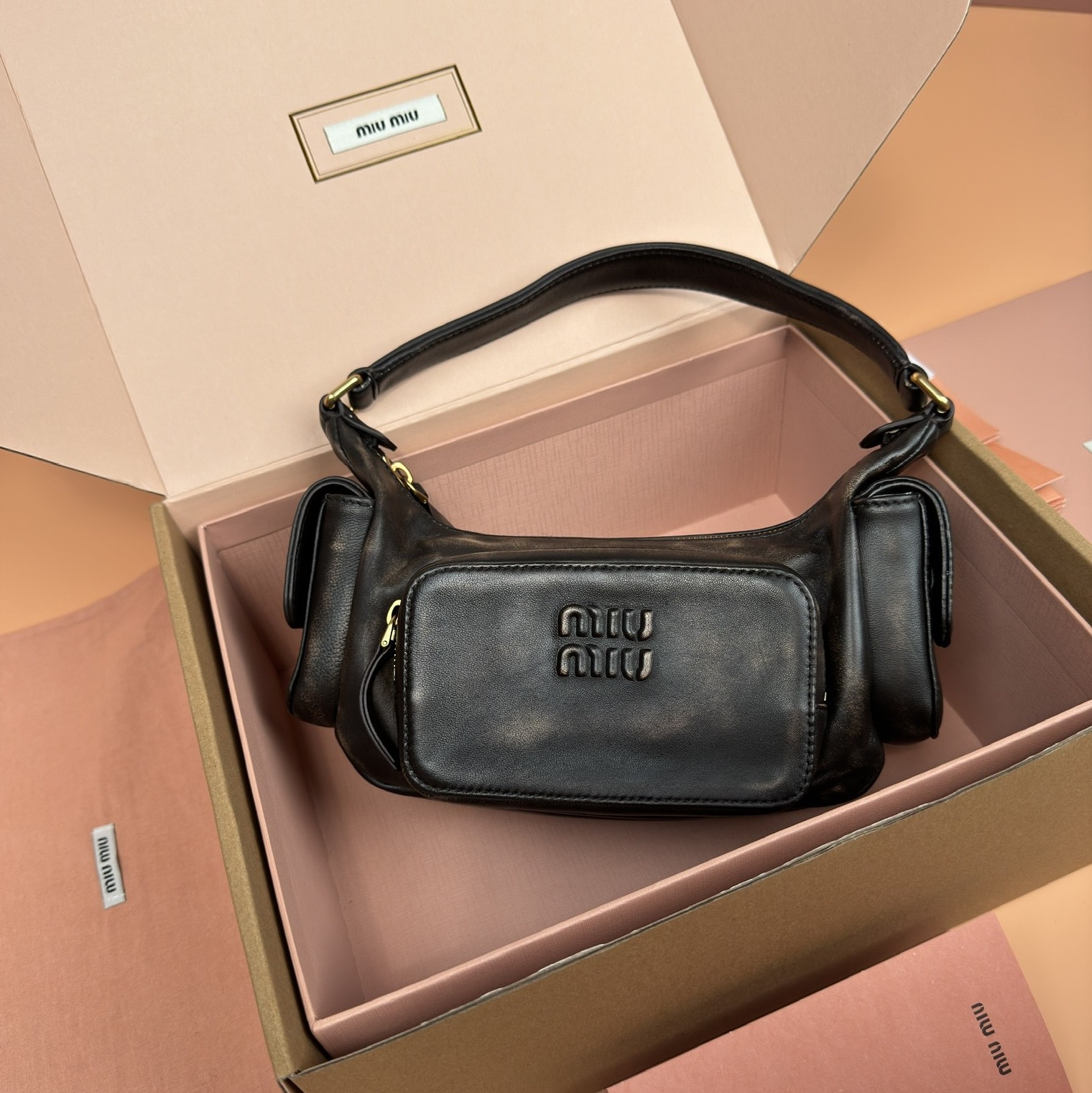 MIU MIU   Leather Shoulder Bag - Black Shoulder Bags