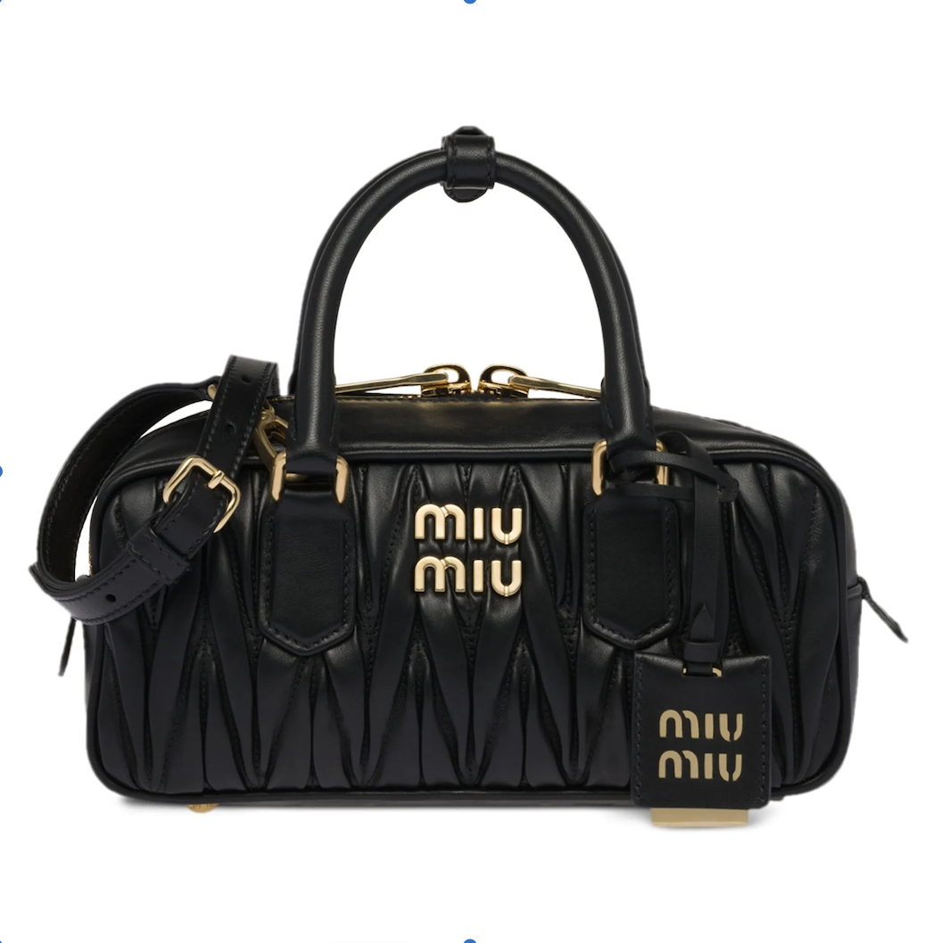 MIUMIU Arcadie Matelassé Soft Sheep Leather Handbag,Black