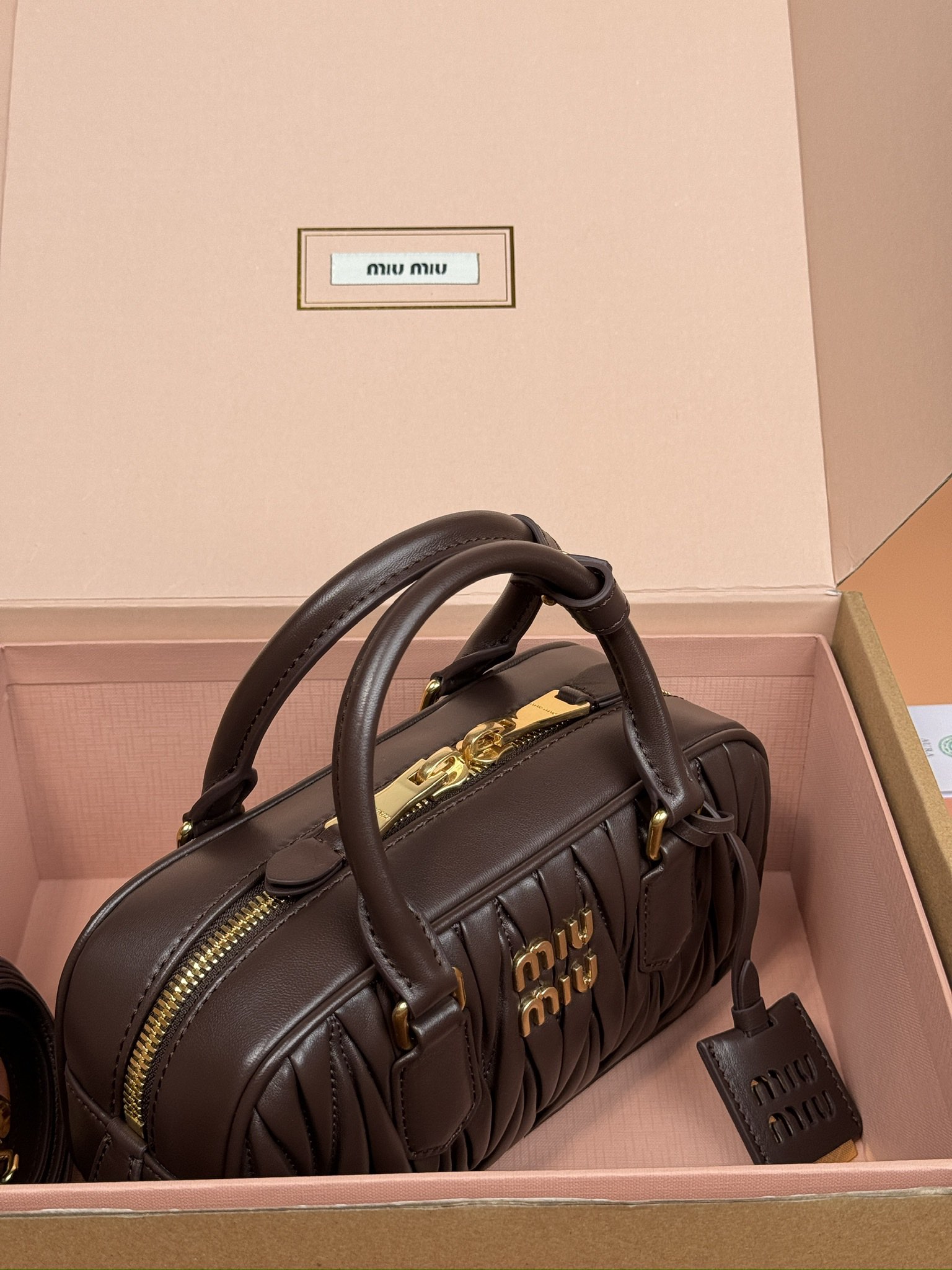 MIUMIU Arcadie Matelassé Soft Sheep Leather Handbag,Black